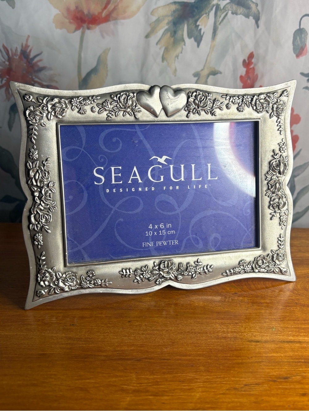 Vintage Silver Floral Heart Pewter 4x6 Photo Frame